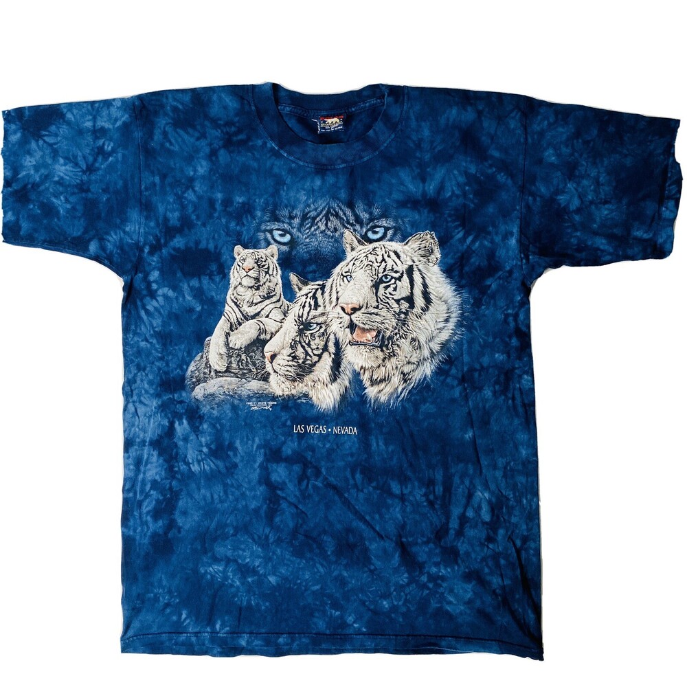 Las Vegas Polar Graphic White Tiger Blue Tie-Dye Men's T-Shirt Size L Tiger King